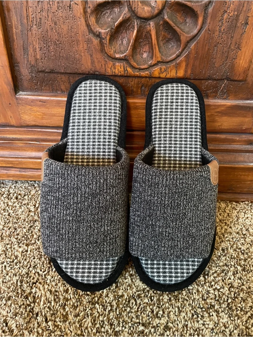 GOEWY Men's Gray Knit Slide Slippers - Comfortable Indoor Shoes